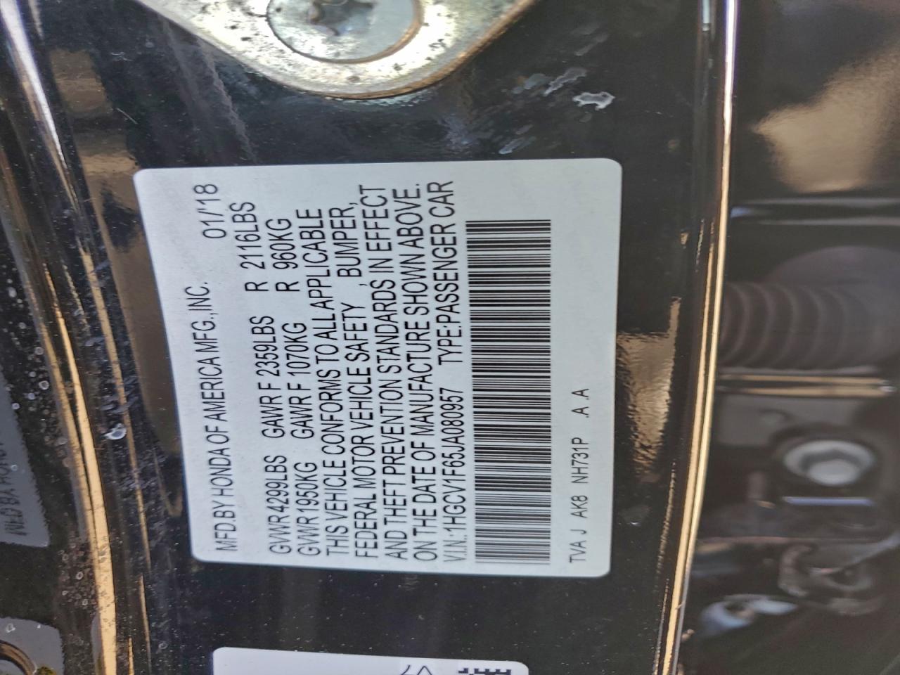 2018 HONDA ACCORD EXL photo 23