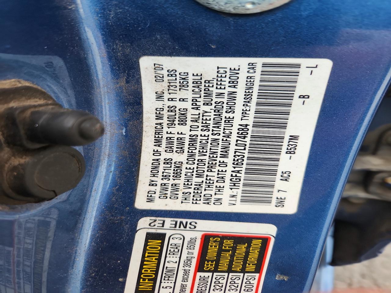 2007 HONDA CIVIC LX photo 13