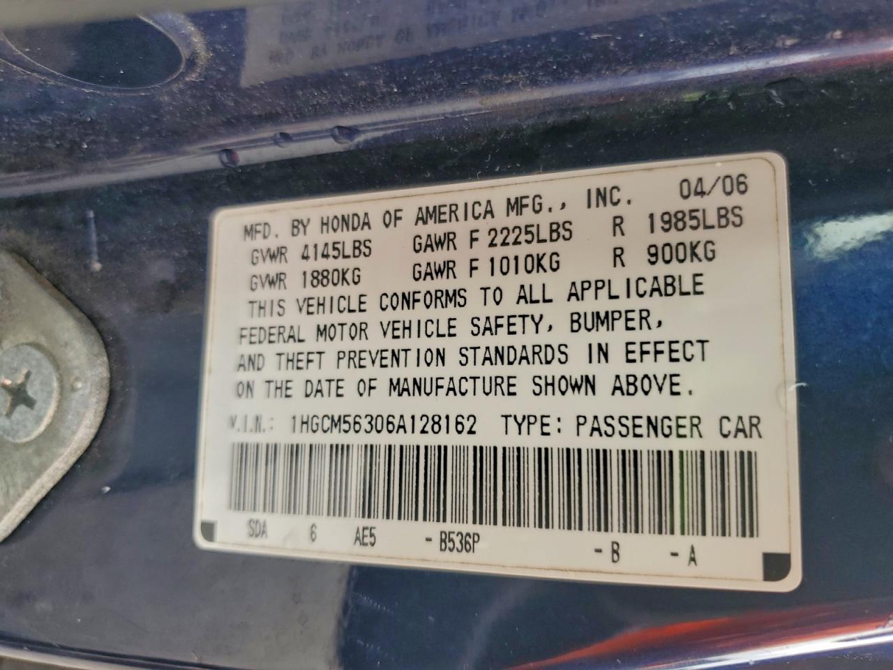 2006 HONDA ACCORD SE photo 25