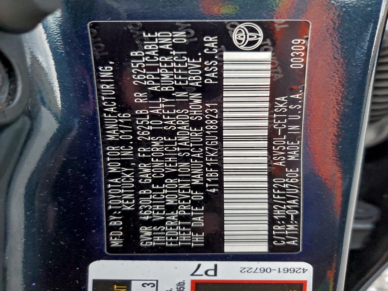 2016 TOYOTA CAMRY LE photo 12