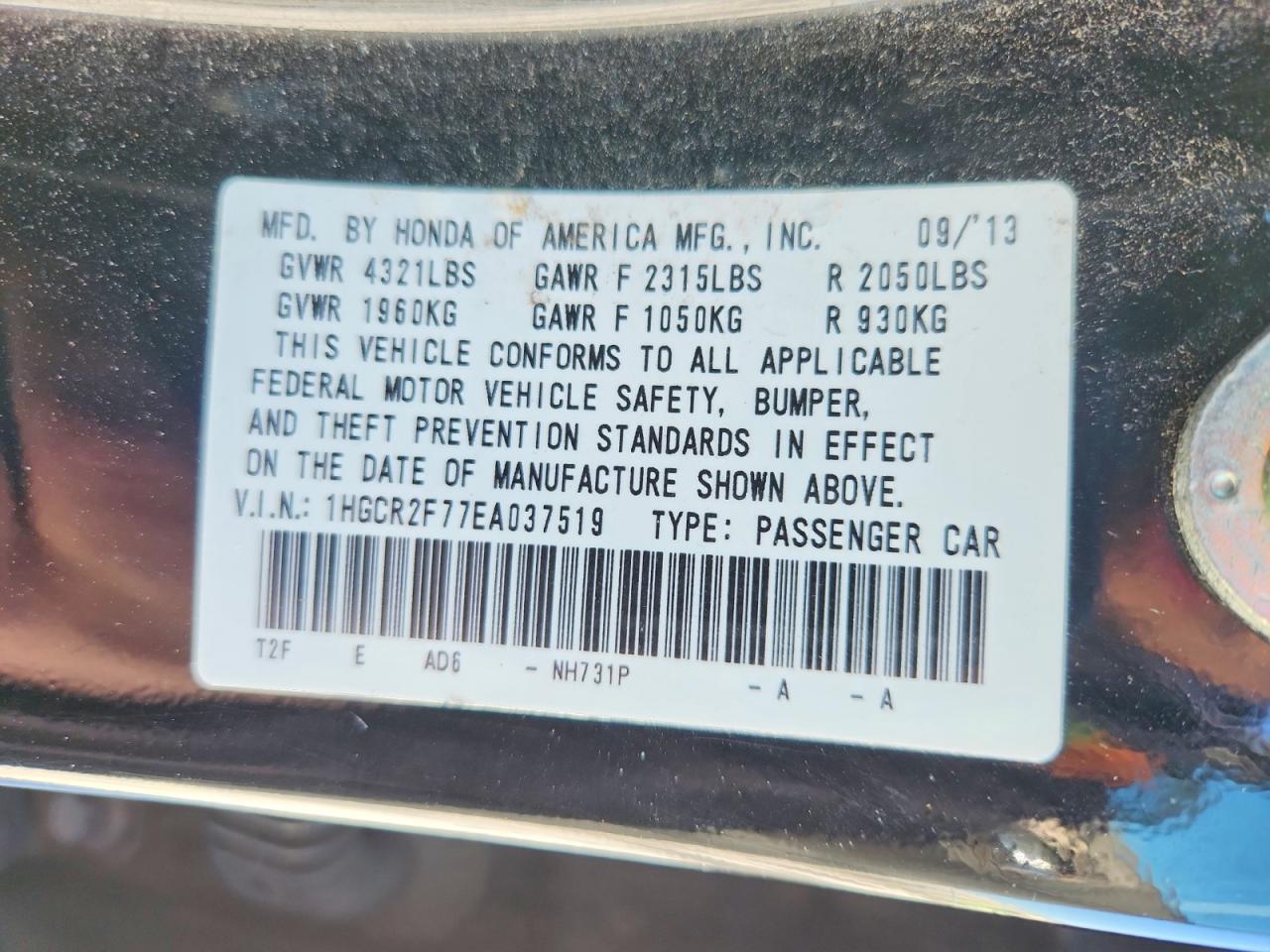 2014 HONDA ACCORD EX photo 12