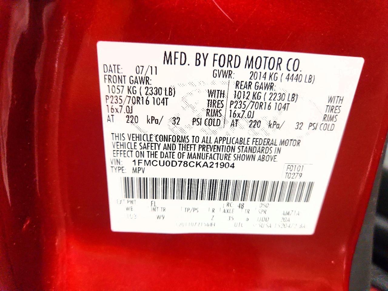 2012 FORD ESCAPE XLT photo 37