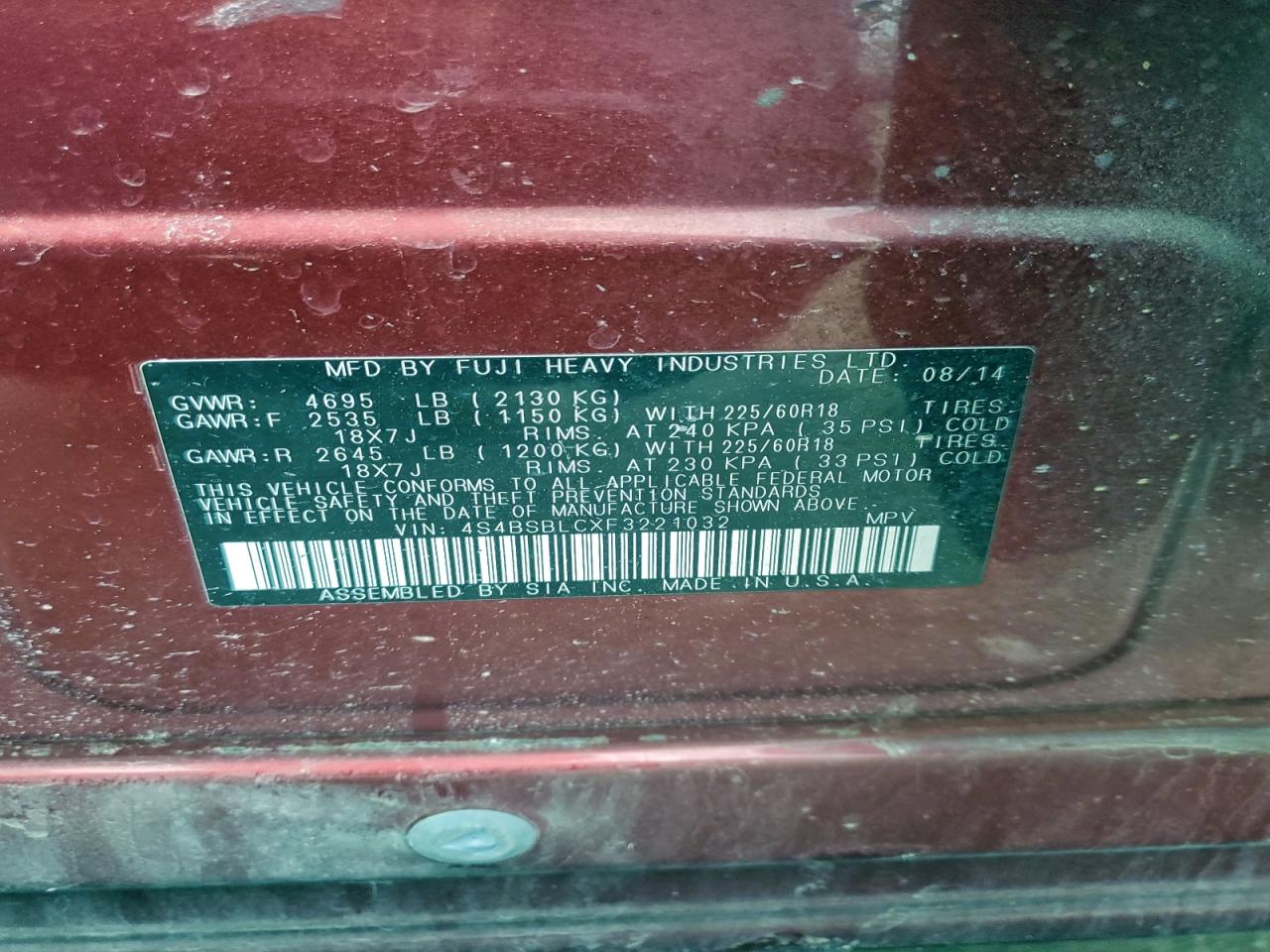 2015 SUBARU OUTBACK 2.5I LIMITED photo 23