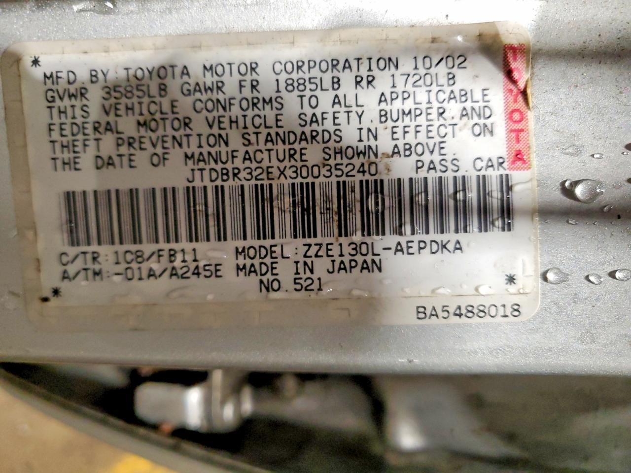 2003 TOYOTA COROLLA CE photo 23