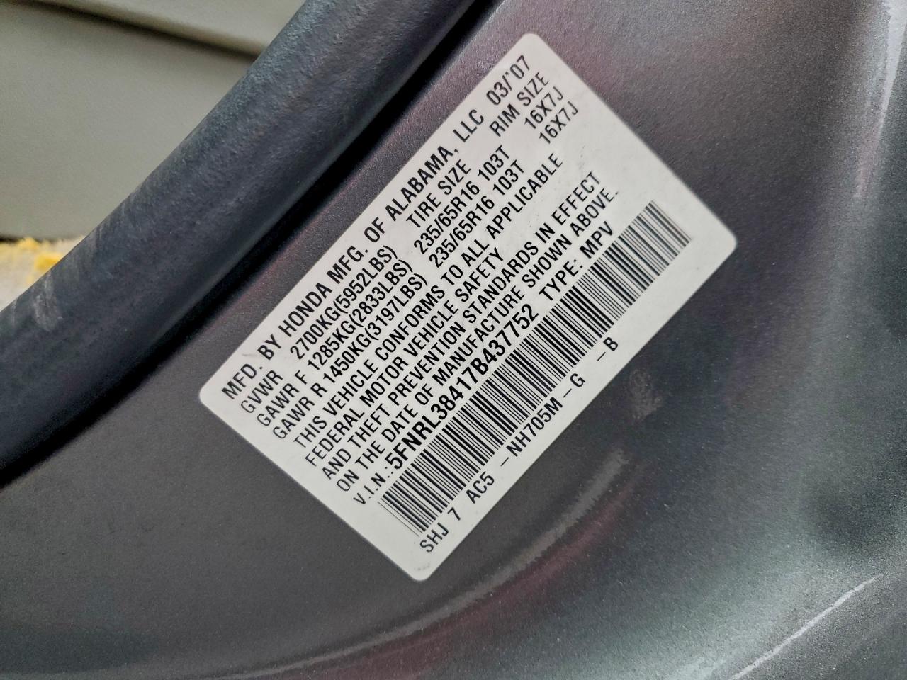 2007 HONDA ODYSSEY EX photo 25