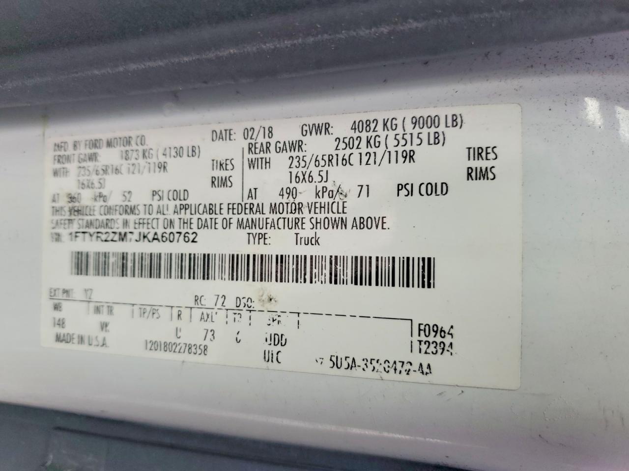 2018 FORD TRANSIT T-250 photo 14