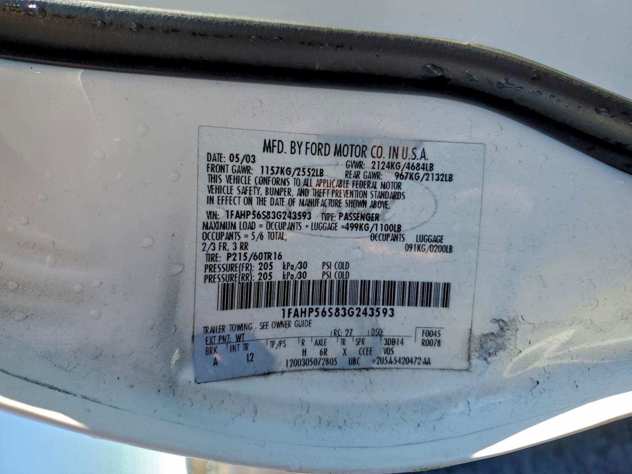 2003 FORD TAURUS SEL photo 23