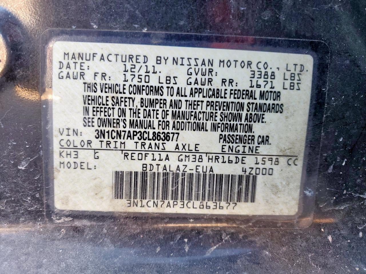 2012 NISSAN VERSA S photo 34