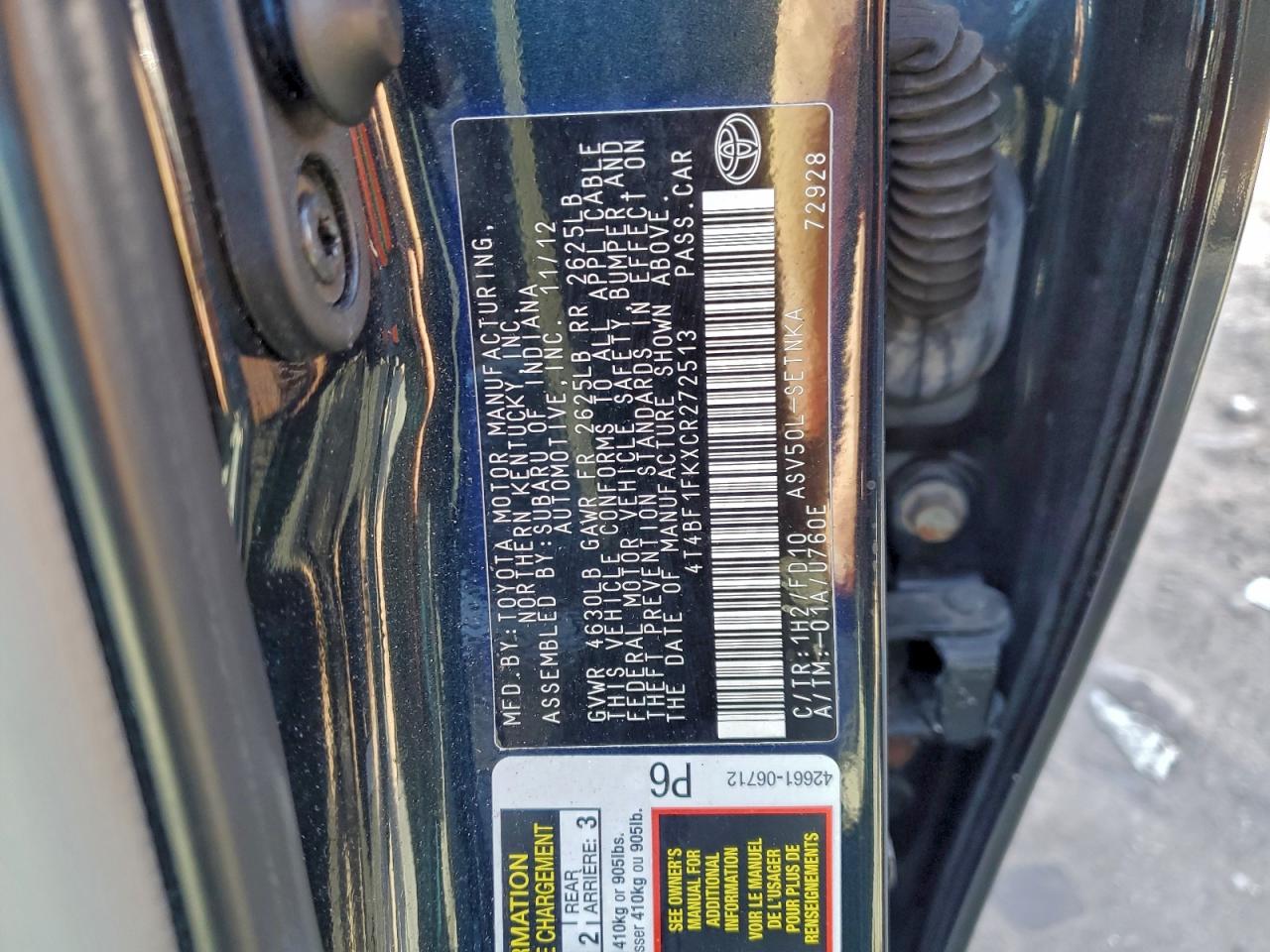 2012 TOYOTA CAMRY BASE photo 12