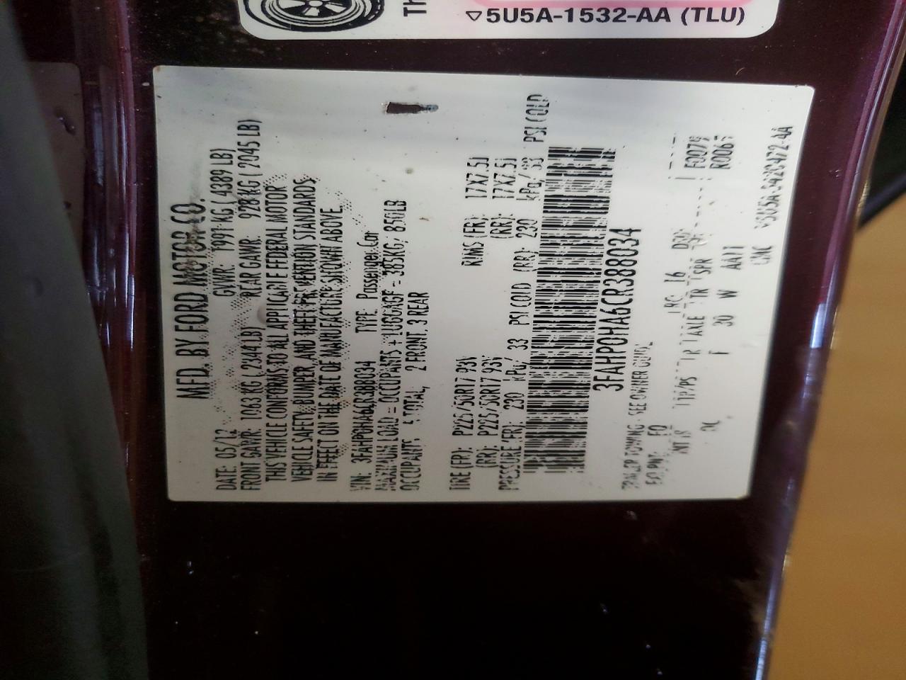 2012 FORD FUSION SE photo 12