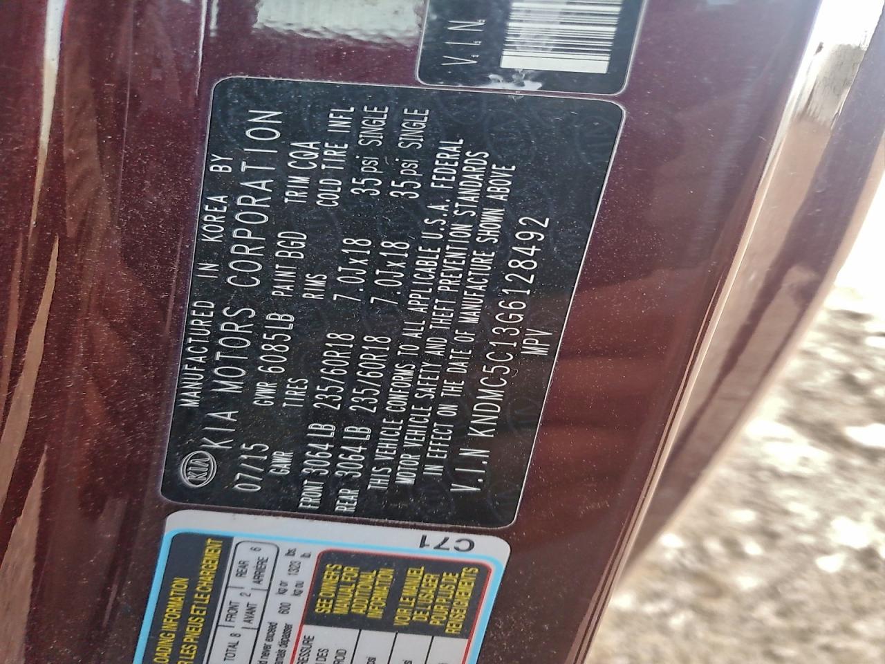 2016 KIA SEDONA EX photo 25