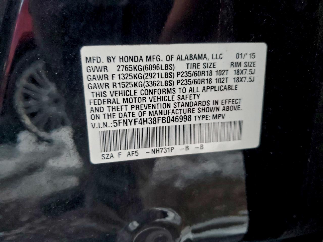 2015 HONDA PILOT SE photo 25