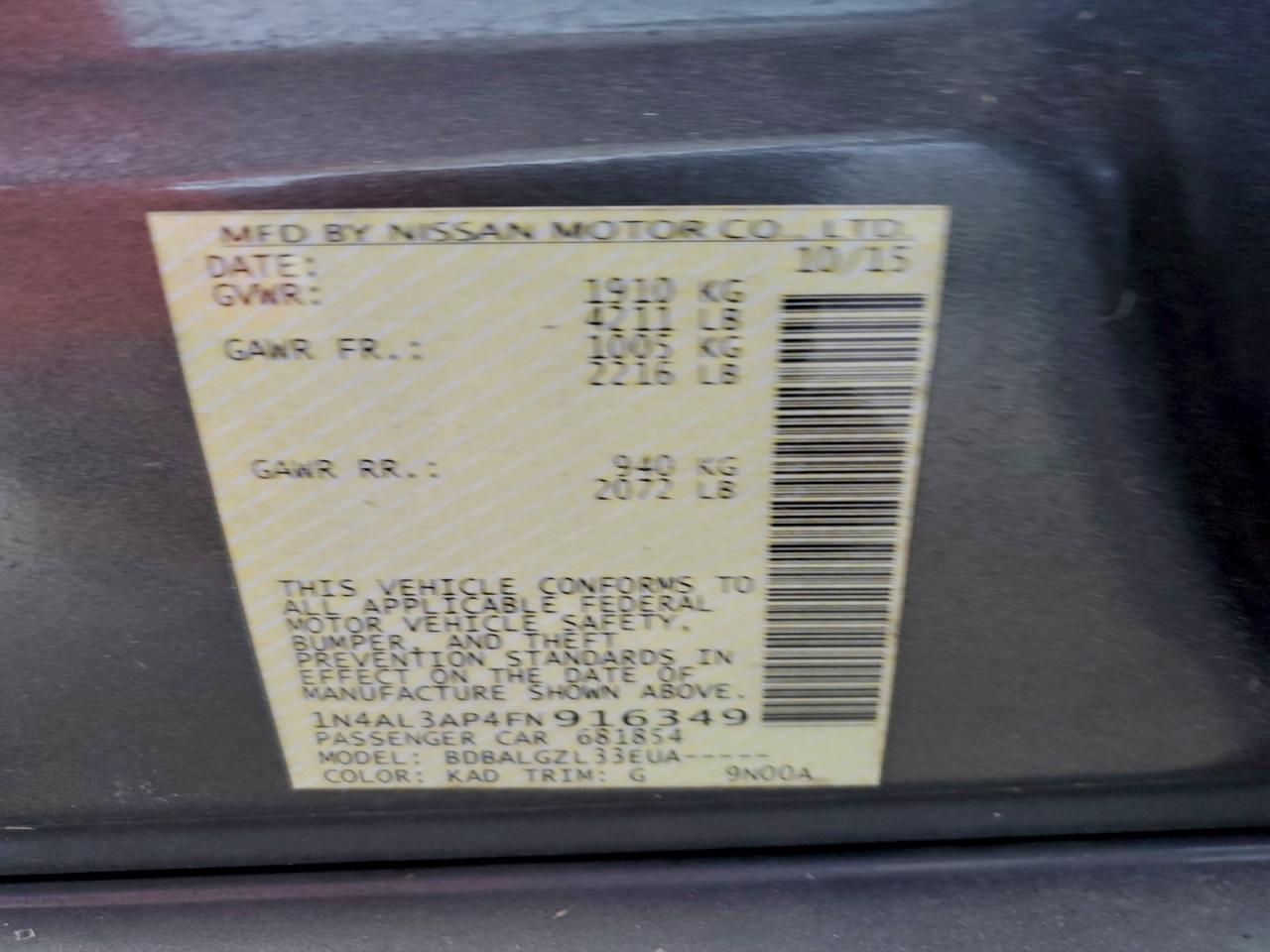 2015 NISSAN ALTIMA 2.5 photo 25