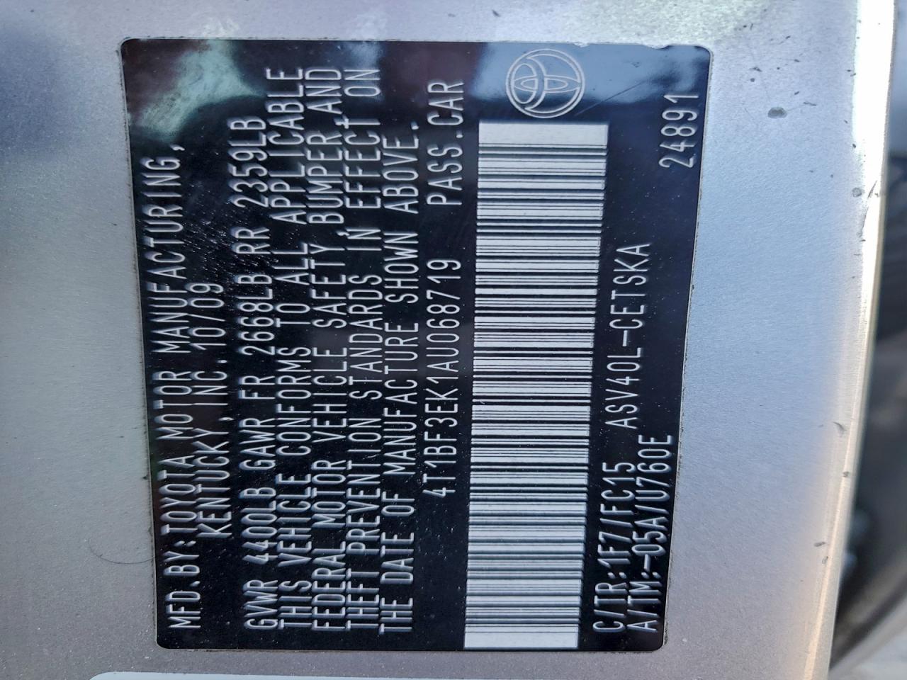 2010 TOYOTA CAMRY BASE photo 12