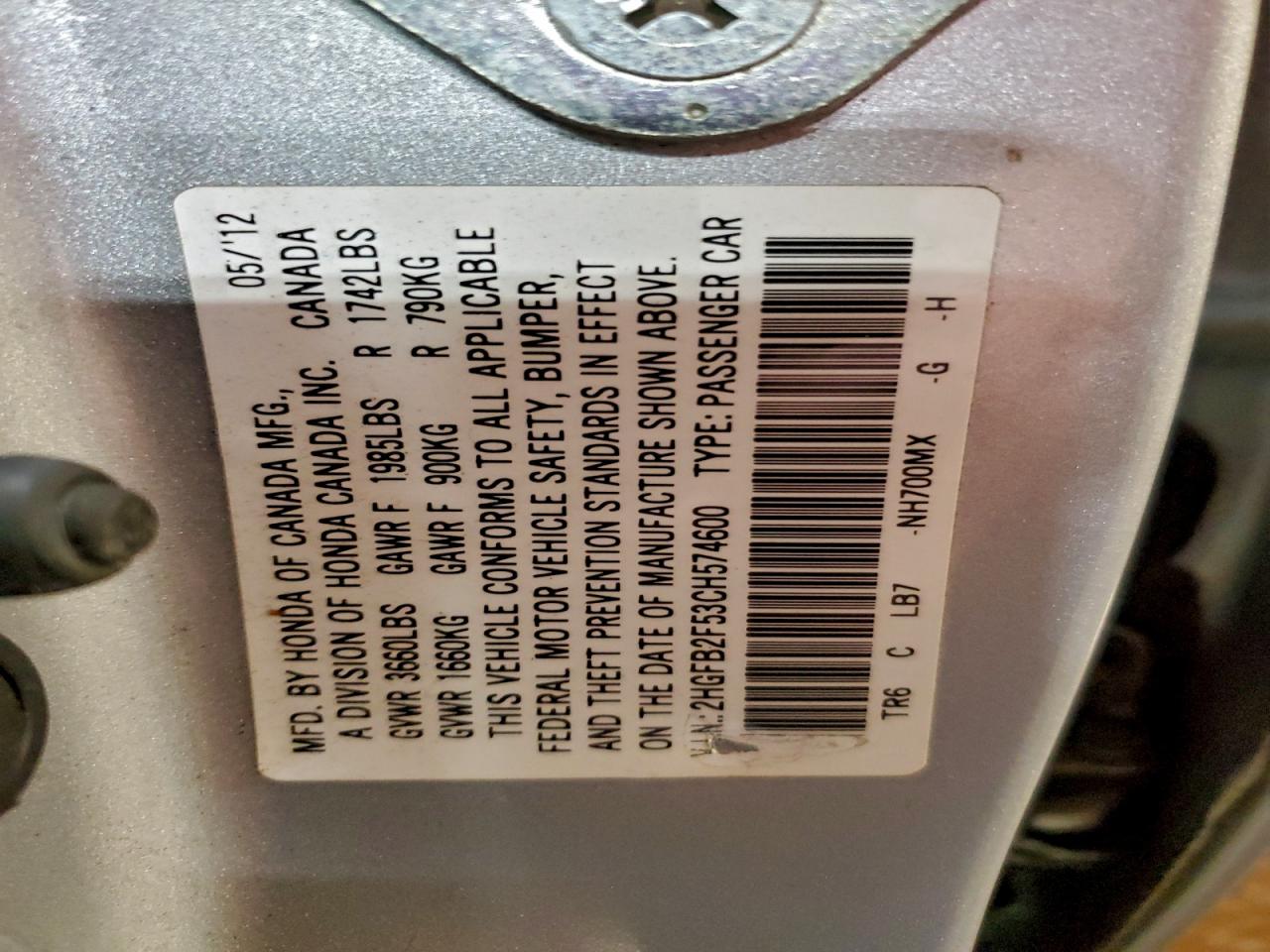 2012 HONDA CIVIC LX photo 23