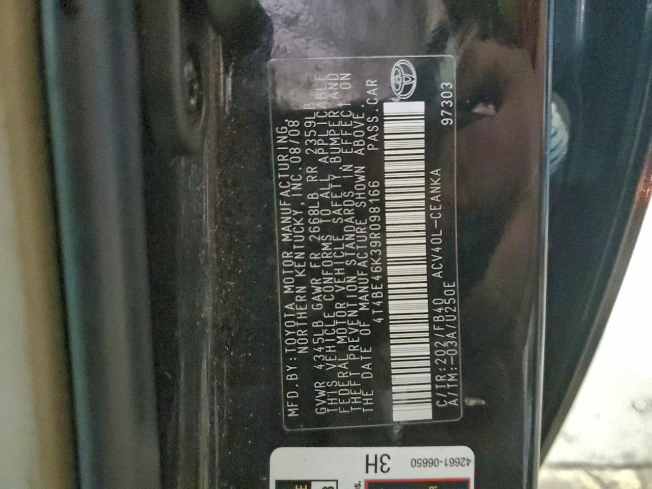 2009 TOYOTA CAMRY BASE photo 12
