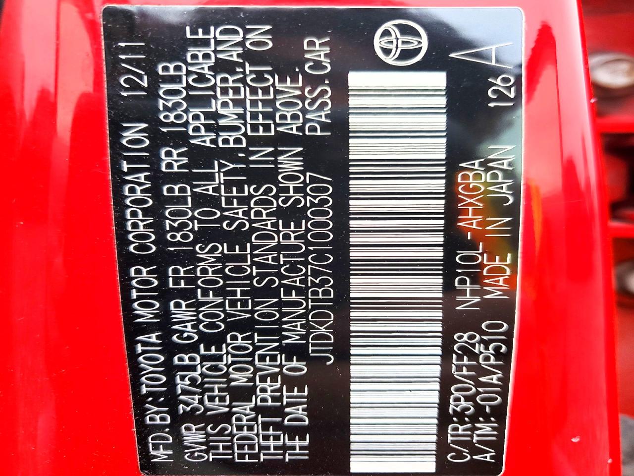 2012 TOYOTA PRIUS C photo 37