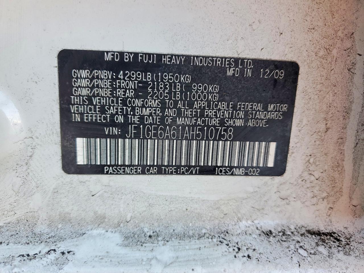 2010 SUBARU IMPREZA 2.5I photo 12
