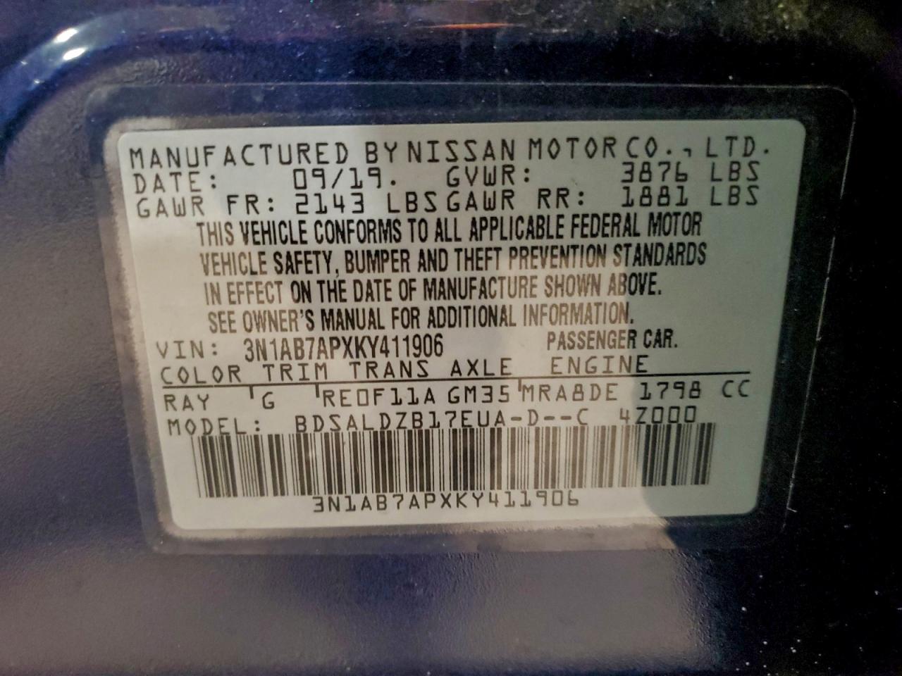 2019 NISSAN SENTRA S photo 13