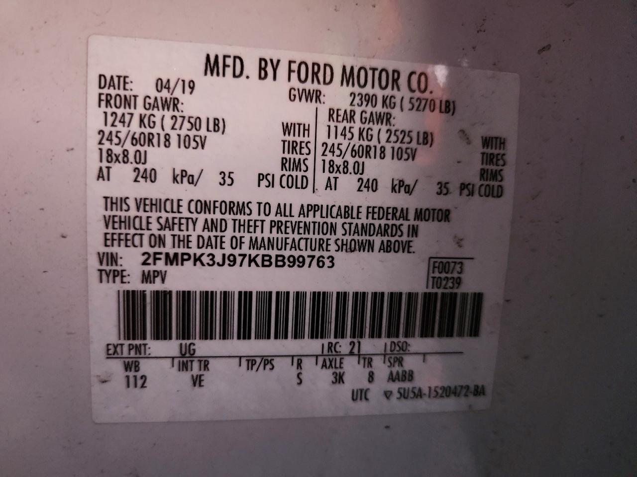 2019 FORD EDGE SEL photo 13