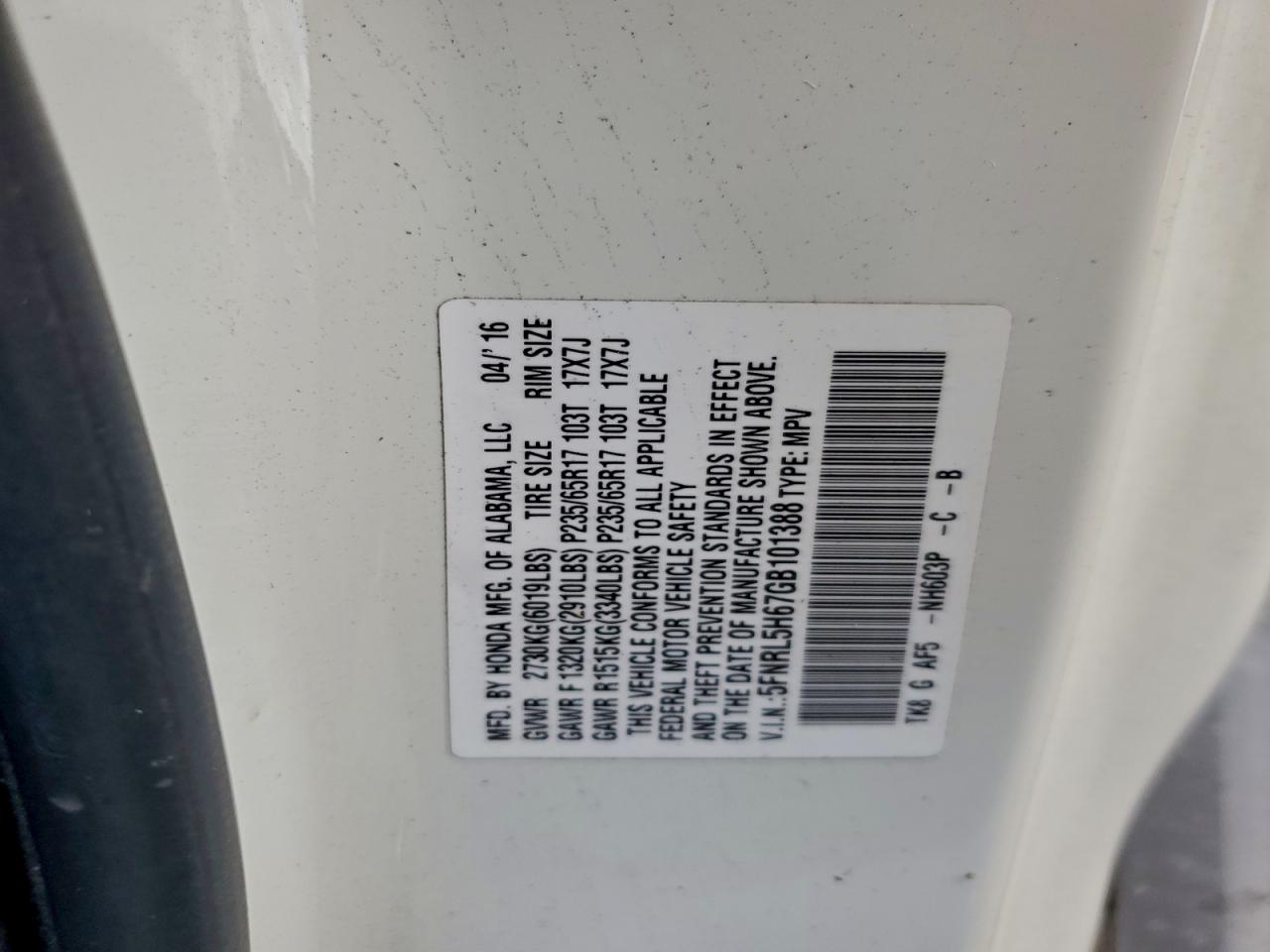 2016 HONDA ODYSSEY EXL photo 13