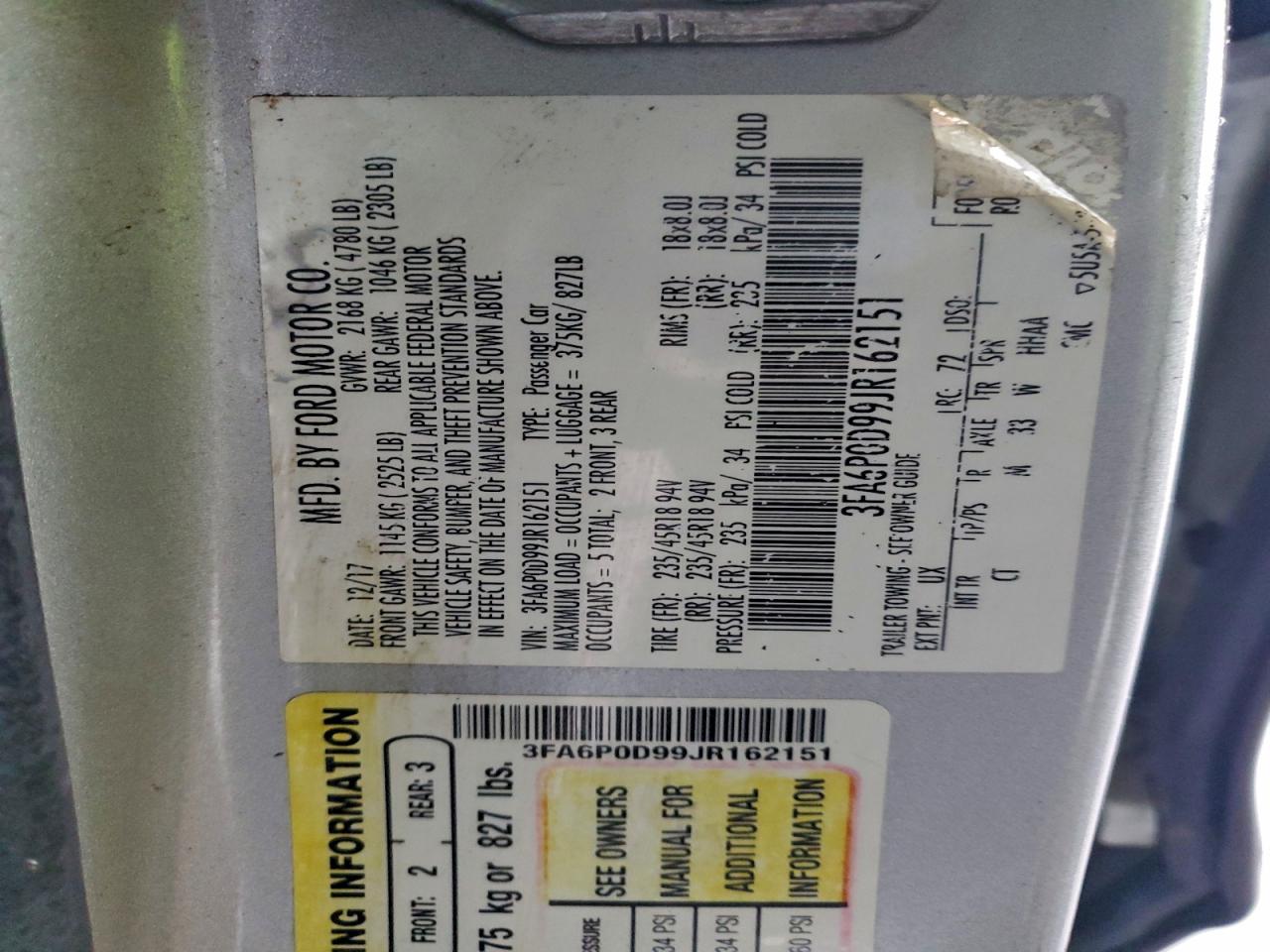 2018 FORD FUSION TITANIUM/PLATINUM photo 12