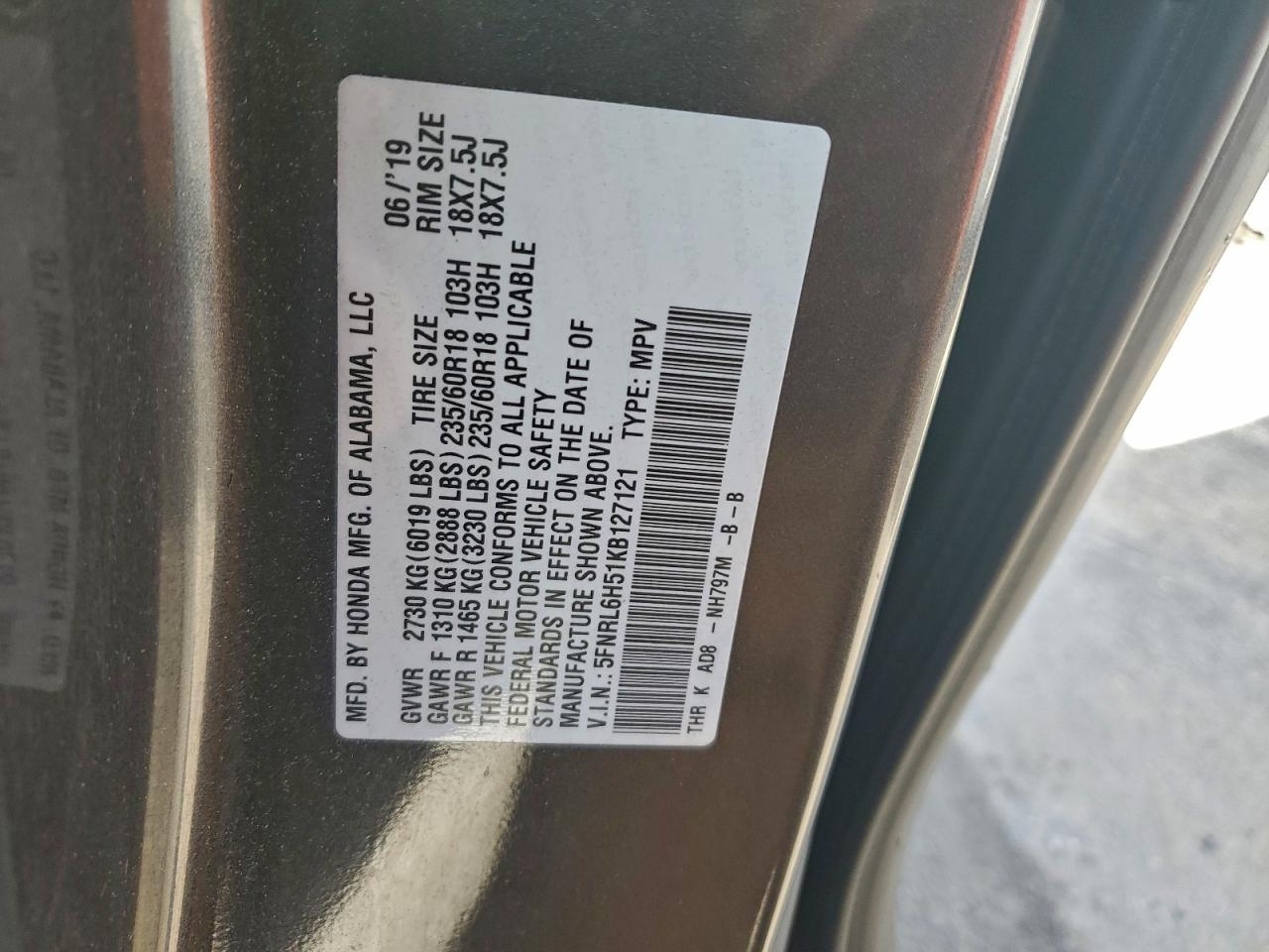 2019 HONDA ODYSSEY EX photo 25