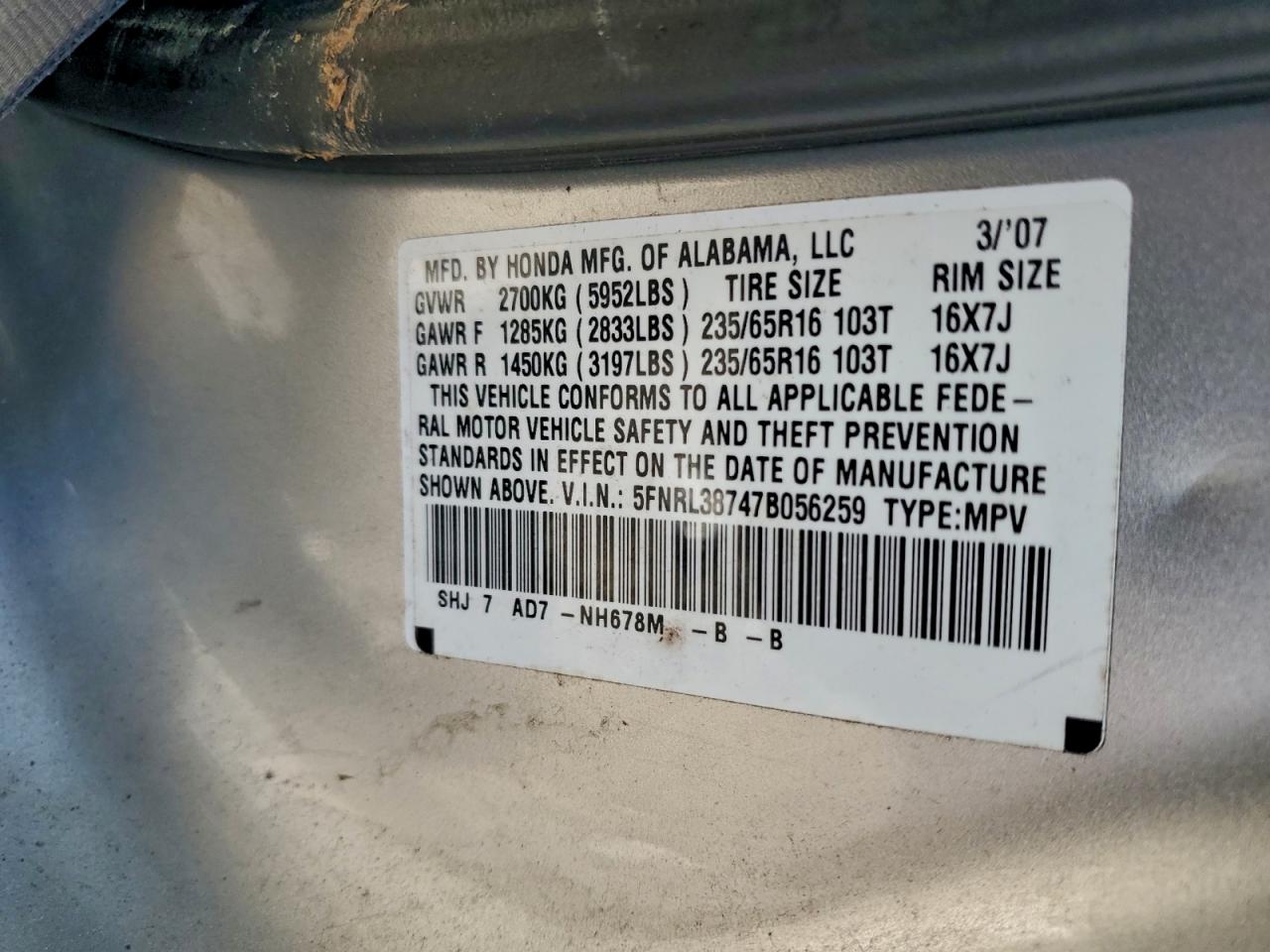 2007 HONDA ODYSSEY EXL photo 14