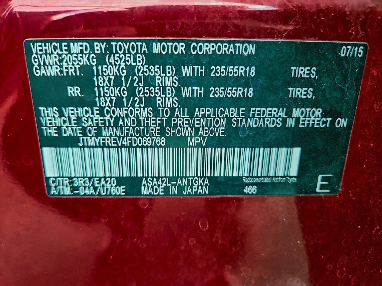 2015 TOYOTA RAV4 LIMITED photo 13