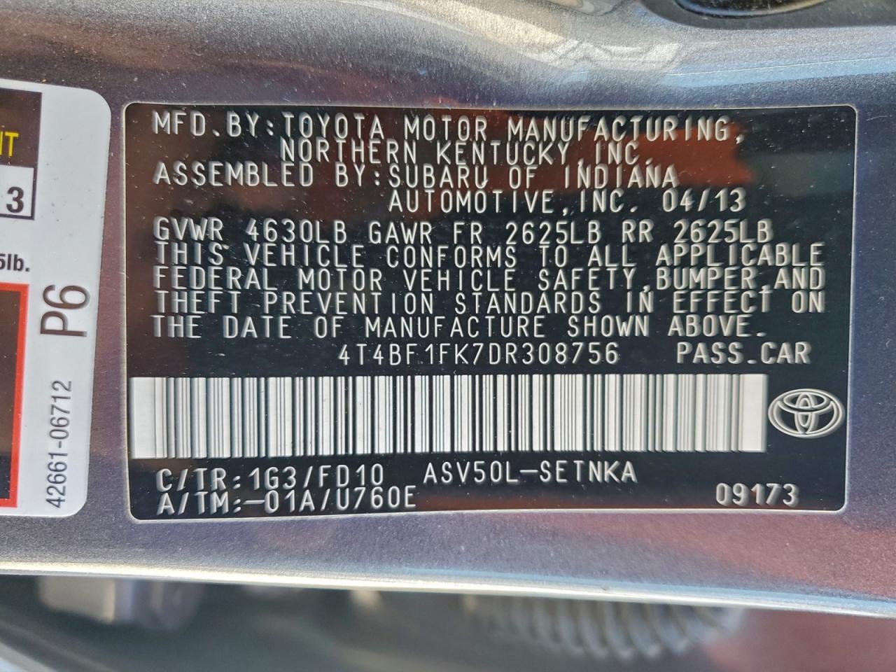 2013 TOYOTA CAMRY L photo 13
