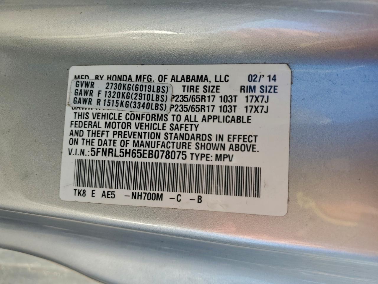 2014 HONDA ODYSSEY EXL photo 13