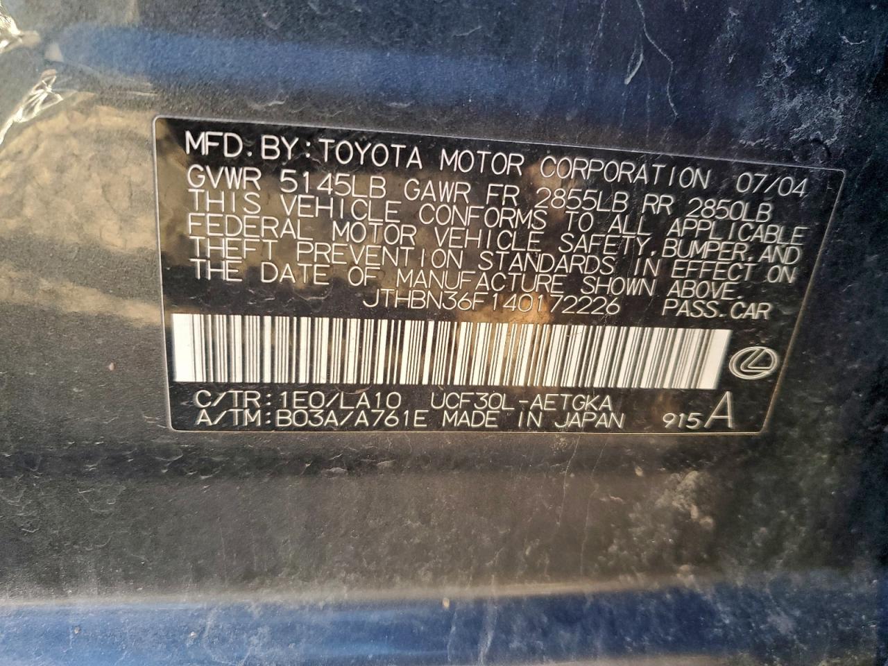 2004 LEXUS LS 430 photo 12