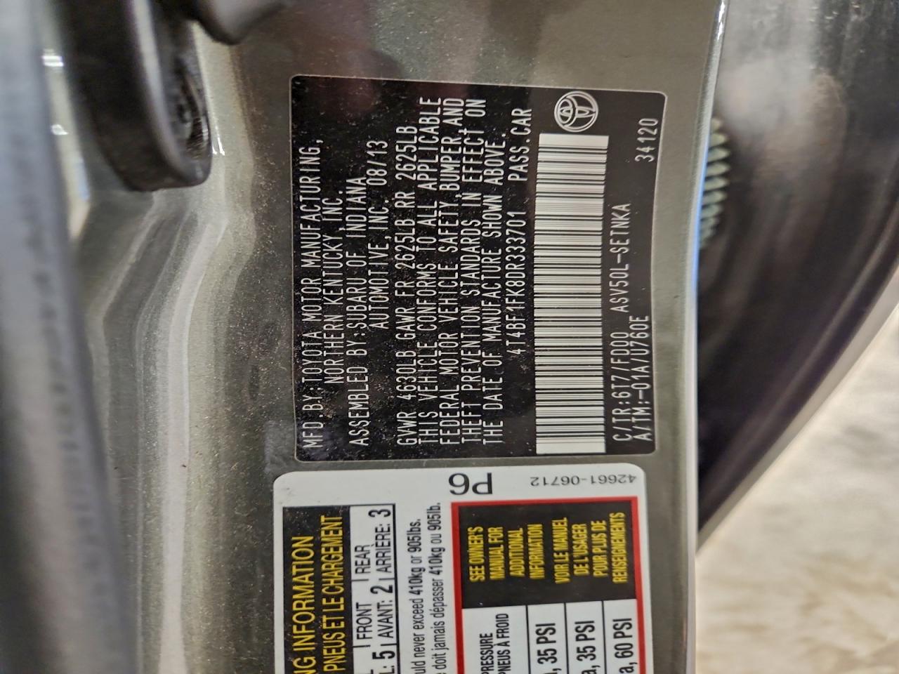 2013 TOYOTA CAMRY L photo 12
