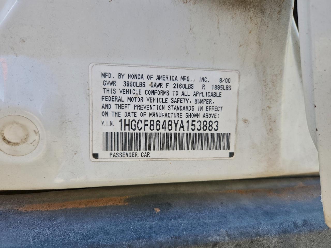 2000 HONDA ACCORD DX photo 12