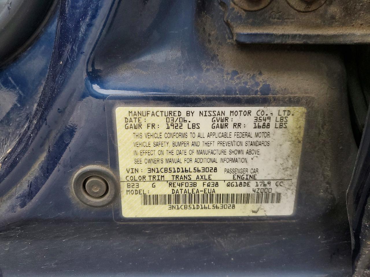 2006 NISSAN SENTRA 1.8 photo 13