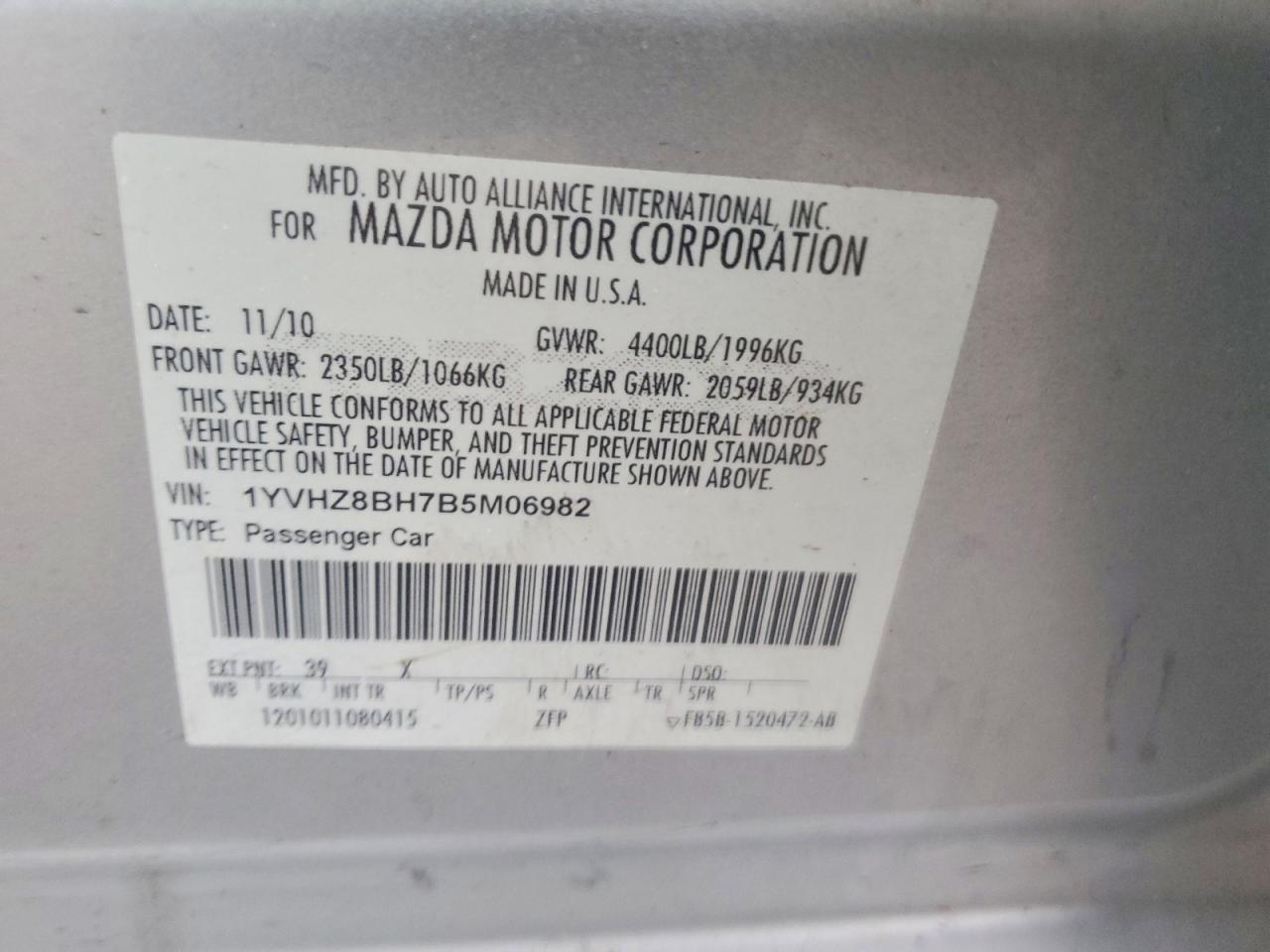 2011 MAZDA 6 I photo 12