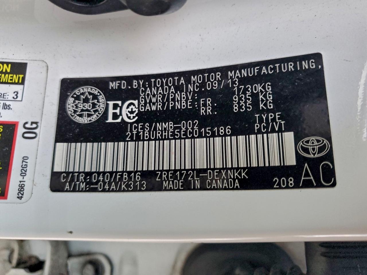 2014 TOYOTA COROLLA L photo 13