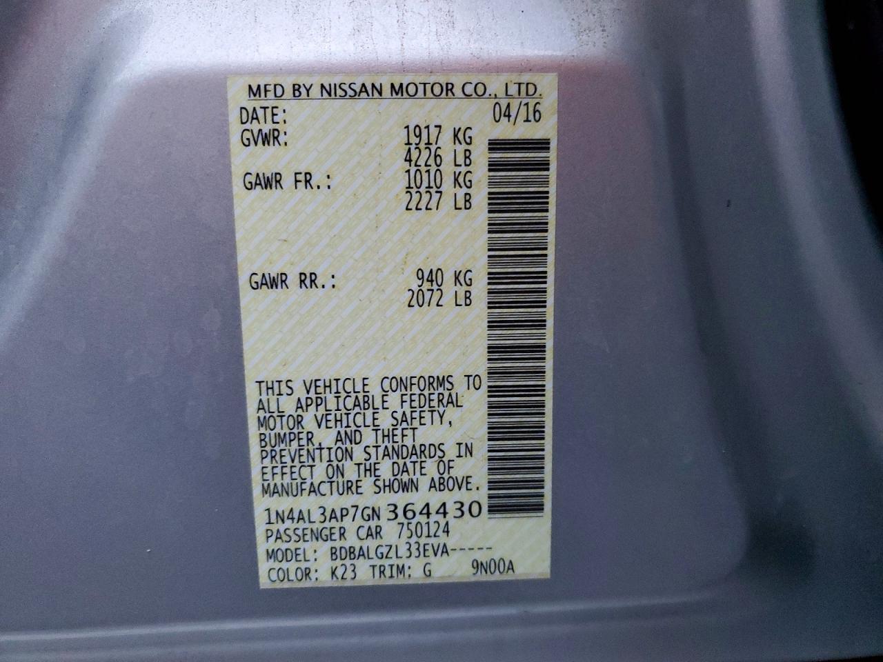 2016 NISSAN ALTIMA 2.5 photo 12