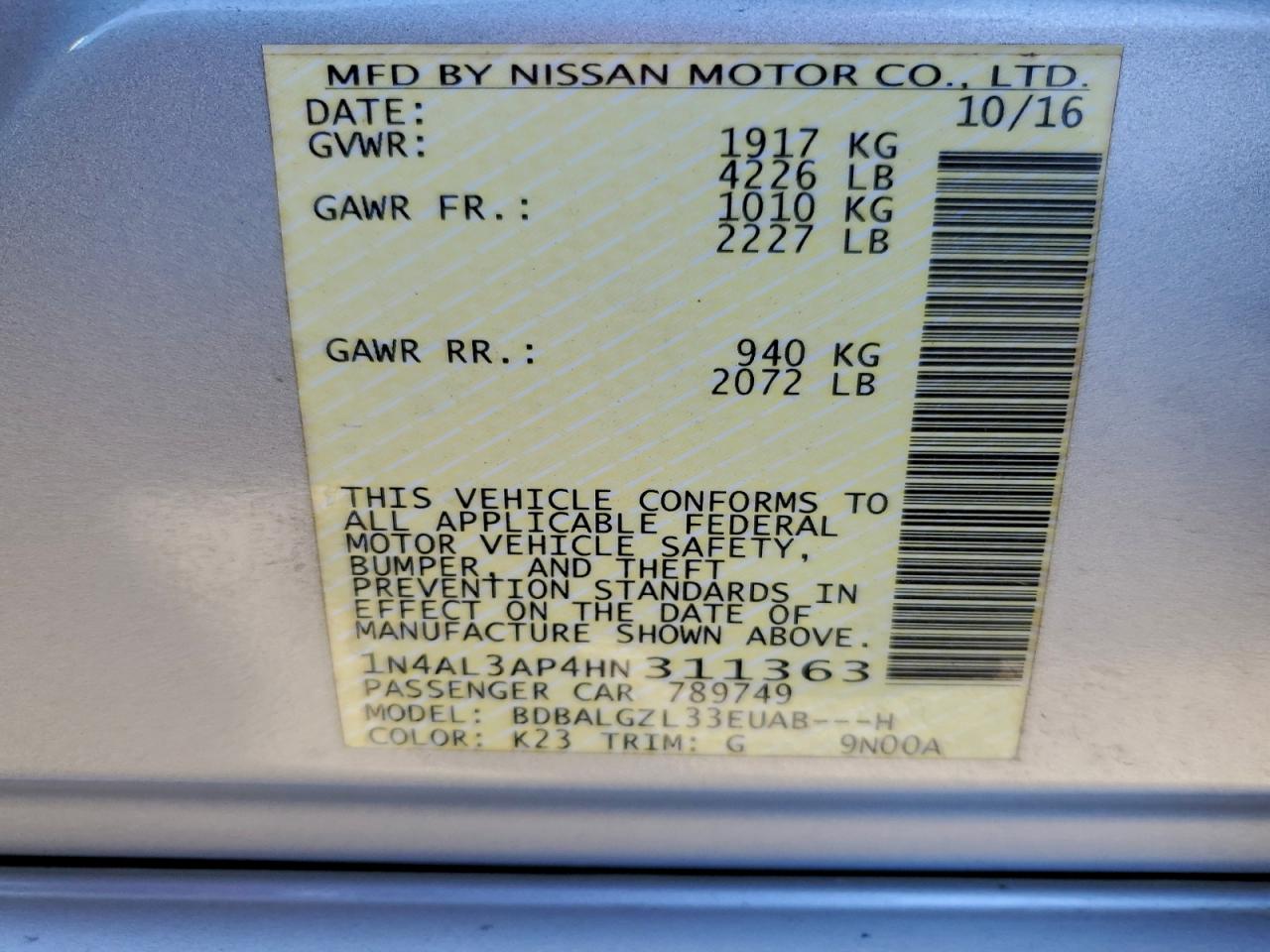 2017 NISSAN ALTIMA 2.5 photo 34