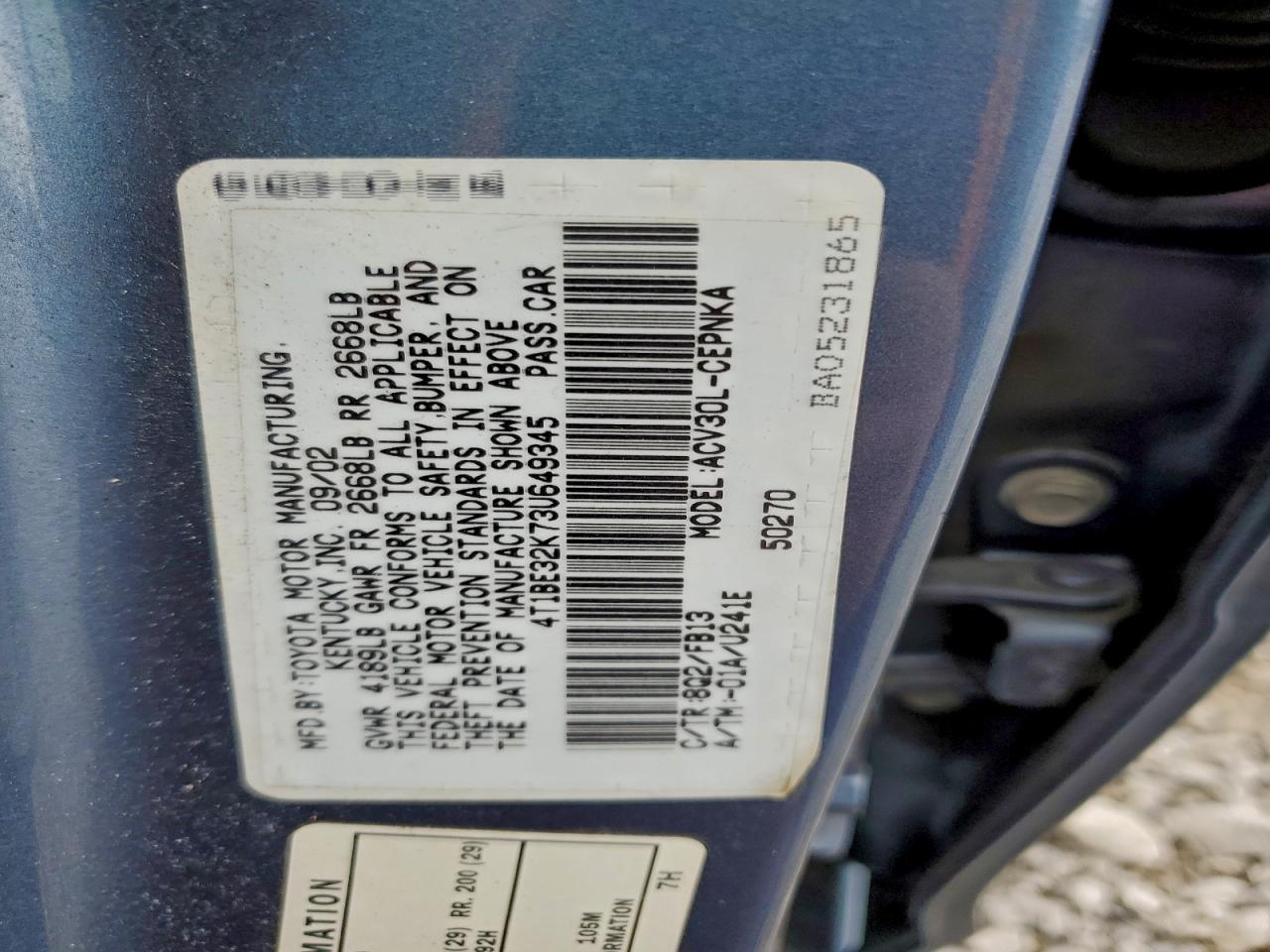 2003 TOYOTA CAMRY LE photo 12