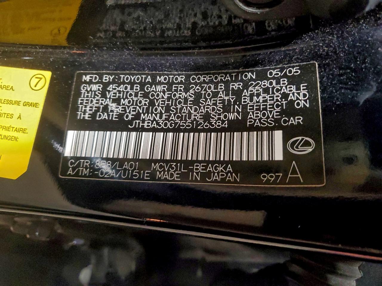 2005 LEXUS ES 330 photo 12