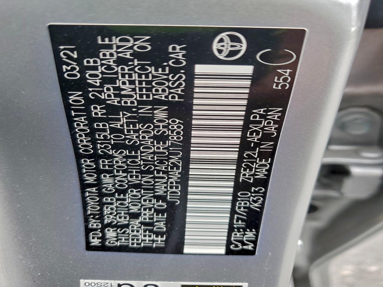2021 TOYOTA COROLLA LE photo 12