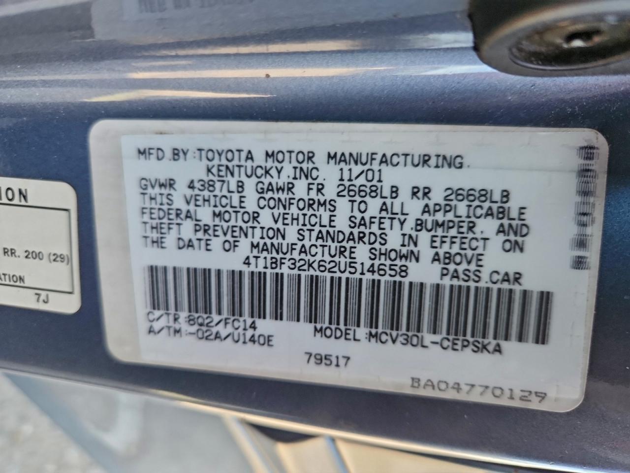 2002 TOYOTA CAMRY LE photo 12