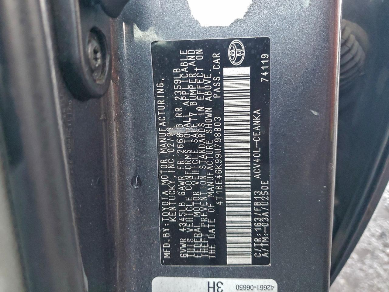 2009 TOYOTA CAMRY BASE photo 12