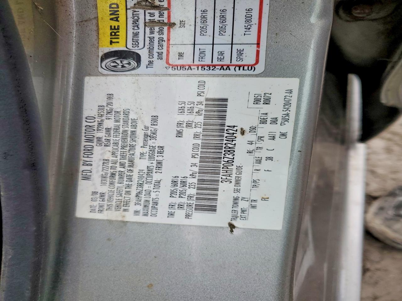 2008 FORD FUSION S photo 13