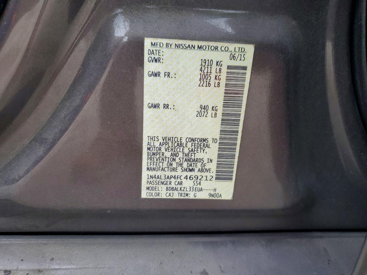 2015 NISSAN ALTIMA 2.5 photo 12