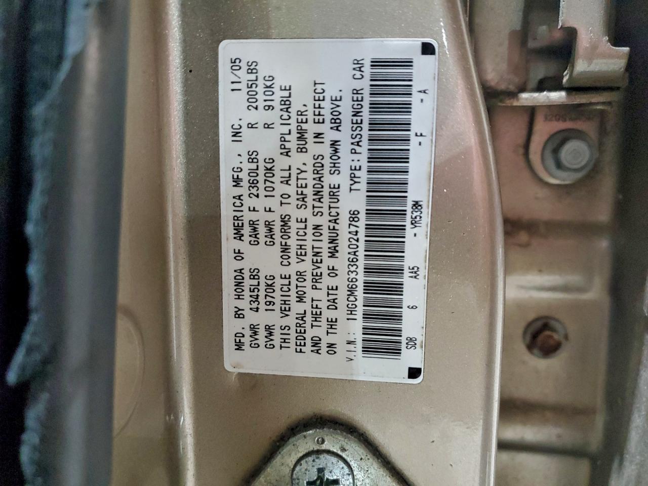 2006 HONDA ACCORD LX photo 25