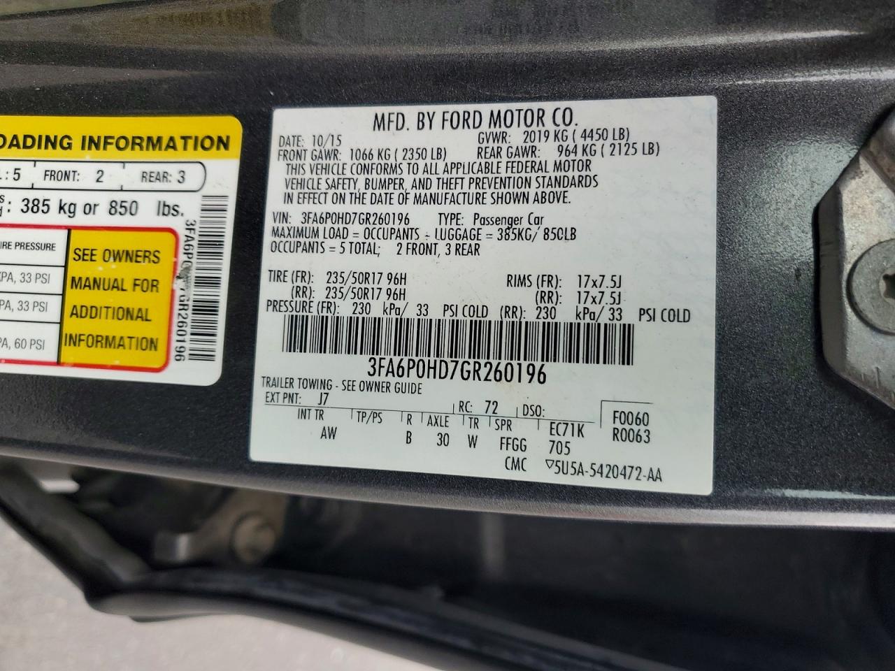 2016 FORD FUSION SE photo 12