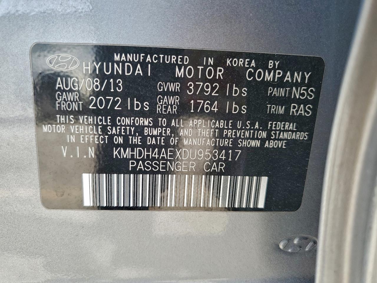 2013 HYUNDAI ELANTRA GLS photo 12