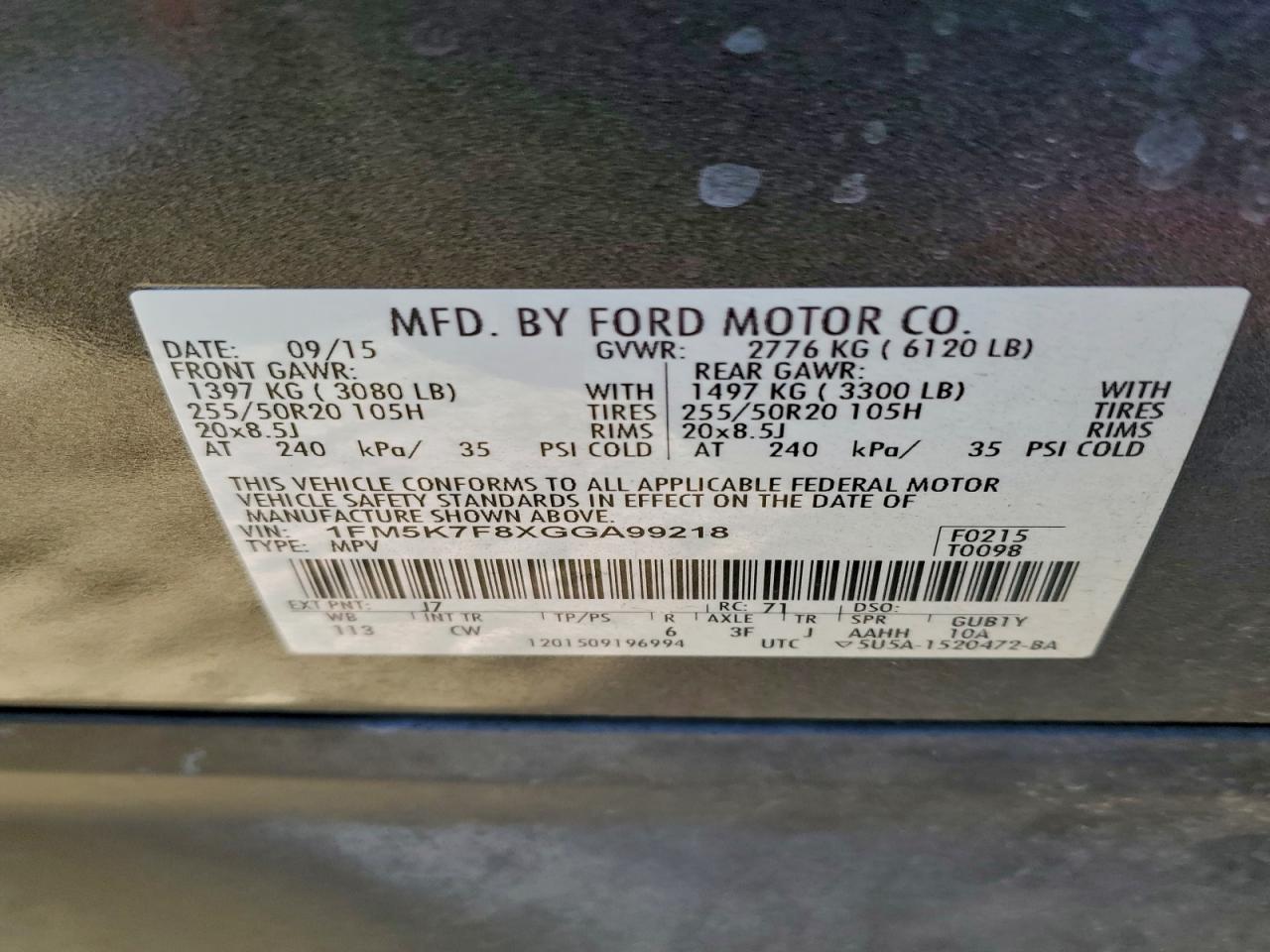 2016 FORD EXPLORER LIMITED photo 25